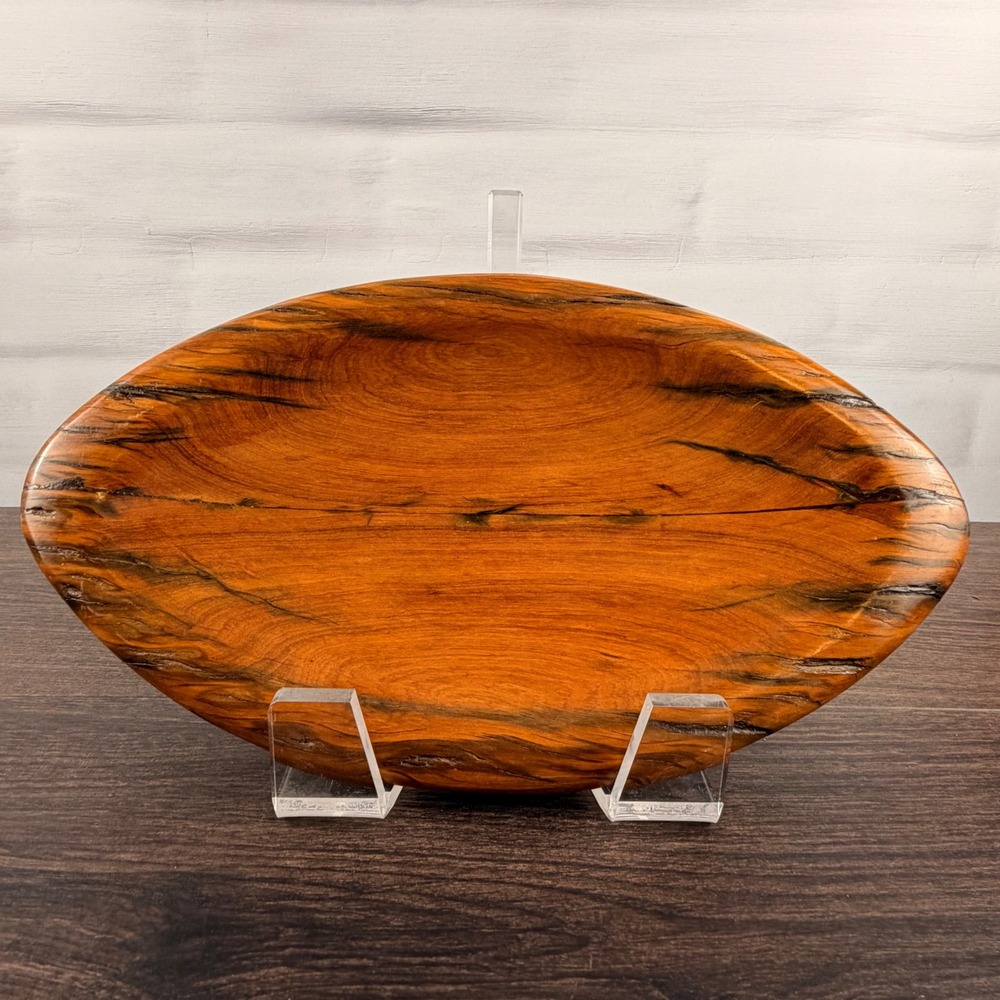Hand Turned Spalted Wood Oval Bowl 13" Organic Modern